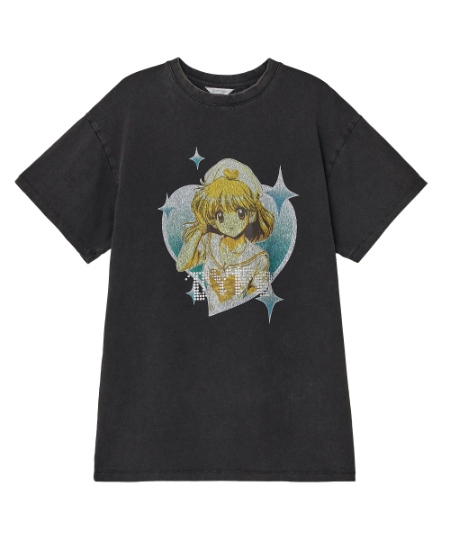 Girl Hotfix Washed Top [Charcoal]