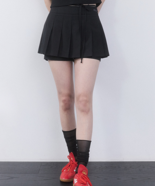 INNER-PANTS DETAIL MINI PLEATS SKIRT(BLACK)