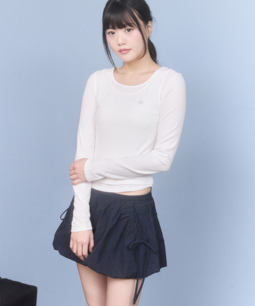 SLIM-FIT LAYERED RIBBED LONG SLEEVE(WHITE)