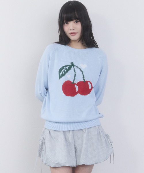 CHERRY JACQUARD LOOSE-FIT KNIT(SKY)
