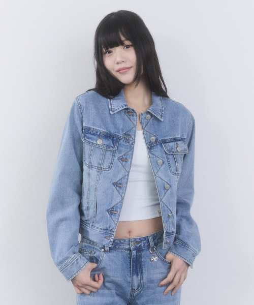 PLAIN STANDARD FIT DENIM JACKET(LIGHT BLUE)