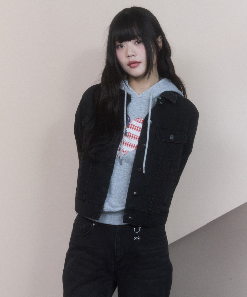 PLAIN STANDARD FIT DENIM JACKET(BLACK)