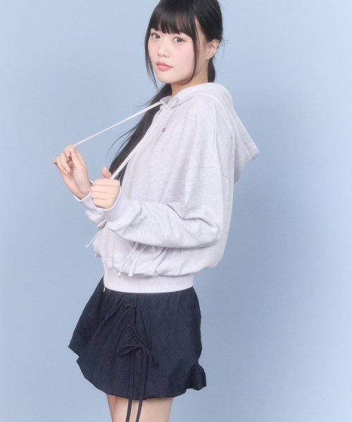 CHERRY APPLIQUE HOODED ZIP-UP(MELANGE GRAY)