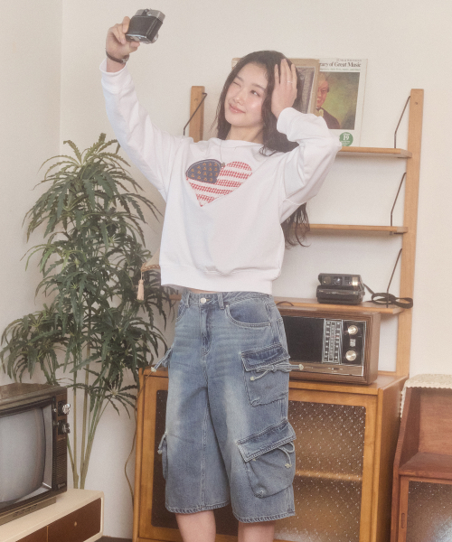 CARGO BERMUDA DENIM PANTS(BLUE)