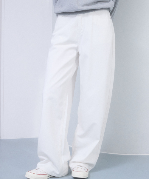 PLAIN WIDE-FIT DENIM PANTS(WHITE)