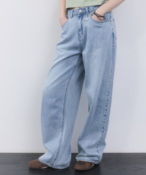 PLAIN WIDE-FIT DENIM PANTS(LIGHT BLUE)