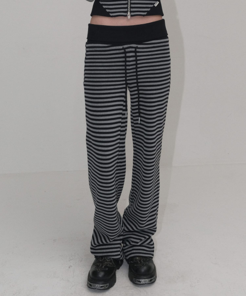 STRIPE JERSEY WIDE PANTS [BLACK]