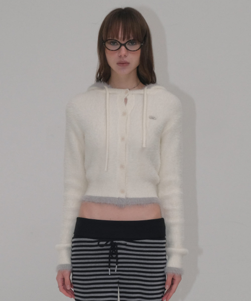 HOOD HAIRY CARDIGAN [IVORY]