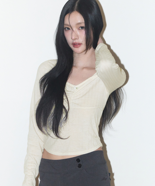 ROSE SHIRRING LONG SLEEVE CREAM