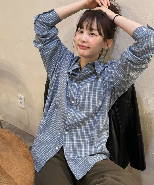 Vintage Cottage Check Shirt_LIGHT BLUE