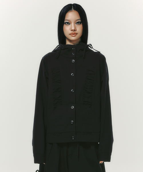 COTTON SHIRRING HOOD JACKET BLACK