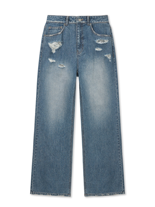 BACK POCKET PATCH DESTROYED DENIM PANTS IN BLUE