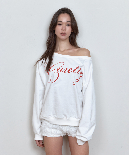 C LOGO GRAPHIC OFF-SHOULDER SWEATSHIRT_WHITE
