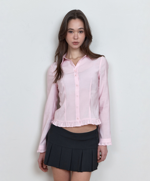 C ROSE BUTTON FRILL BLOUSE_PINK