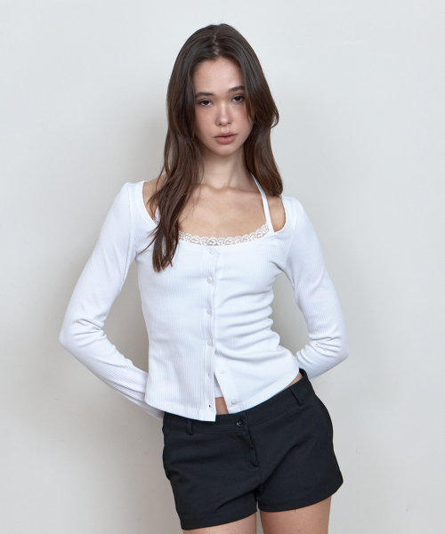 C 2-WAY ROSE BUTTON CARDIGAN SET_WHITE