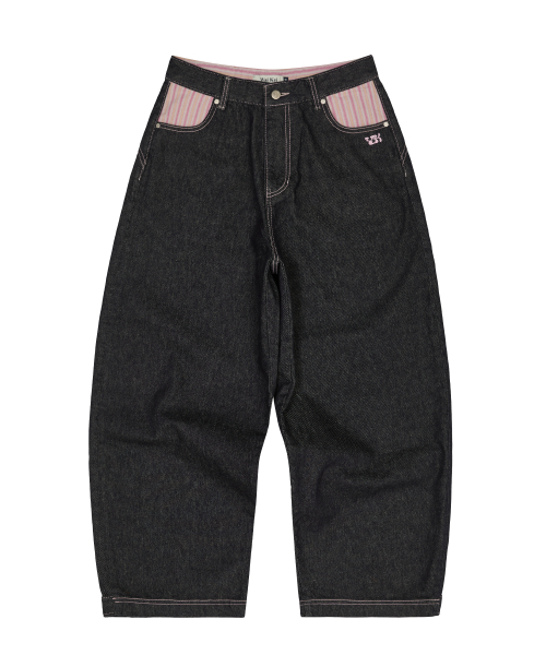 Back Maltese Embroidery Flap Denim Pants INDIGO BLUE