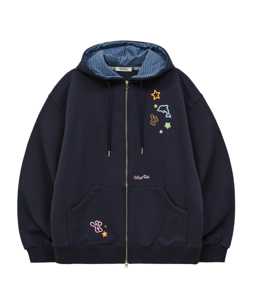 Star Dolphin Emboss Graphic Hood Zip Up NAVY