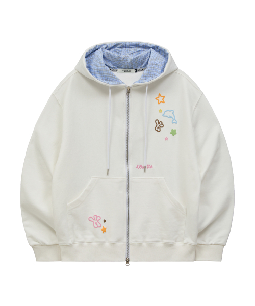 Star Dolphin Emboss Graphic Hood Zip Up IVORY