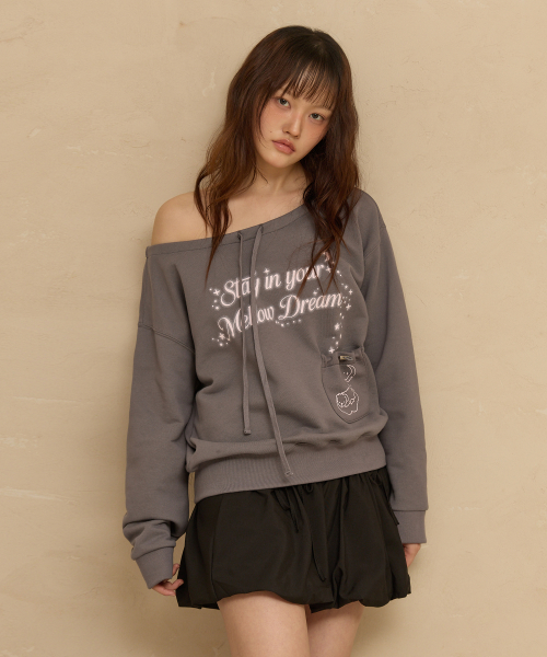 MELLOW DREAM Off Shoulder Sweatshirt CHARCOAL