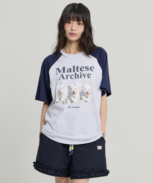 Maltese Archive Raglan Half Sleeve T-shirt MELANGE WHITE