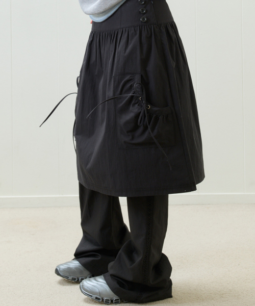 EL POCKET SHIRRING MIDI SKIRT(BLACK)