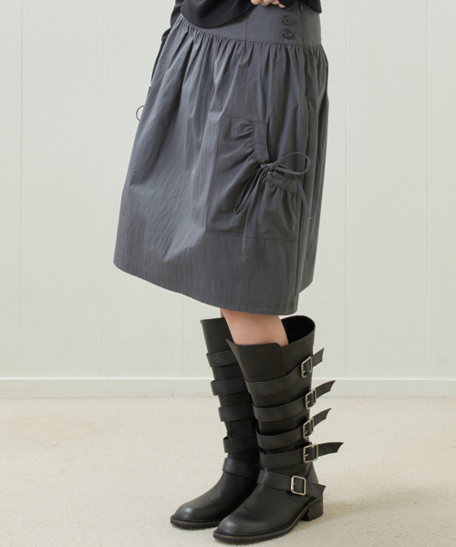 EL POCKET SHIRRING MIDI SKIRT(CHARCOAL)