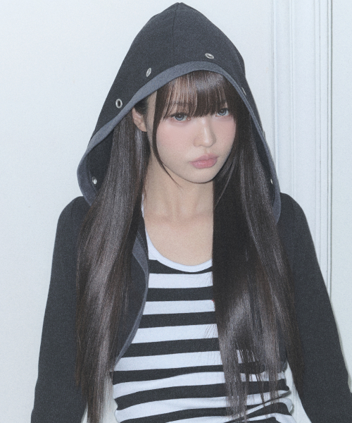 EL EYELET HOOD BOLERO CARDIGAN(BLACK)