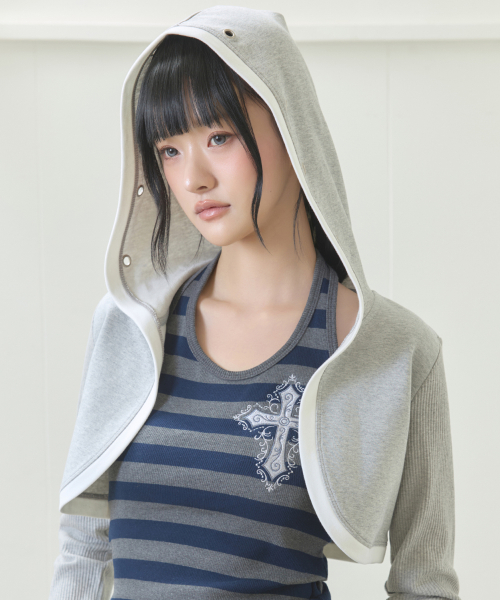 EL EYELET HOOD BOLERO CARDIGAN(GRAY)