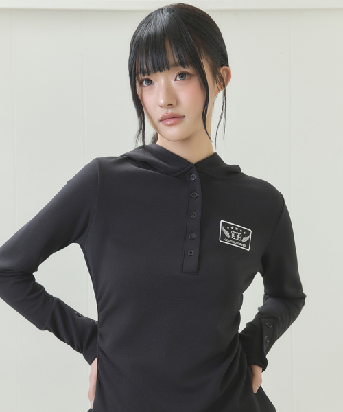 EL PATCH HOOD T-SHIRT(BLACK)