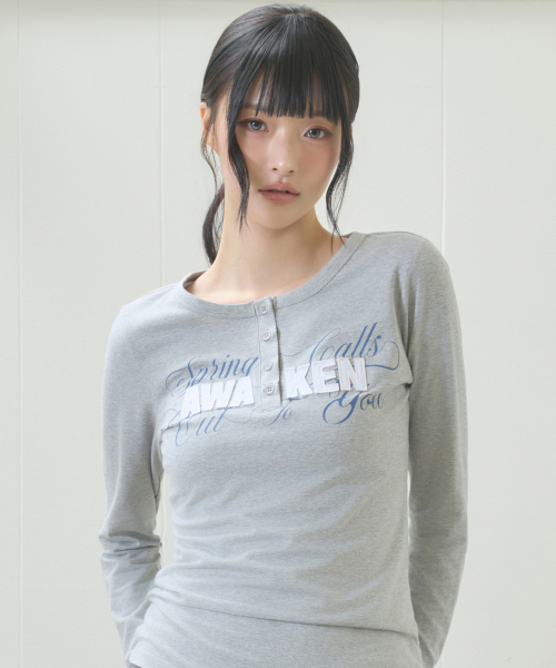 EL HENLEY NECK SLEEVE TEE(GRAY)