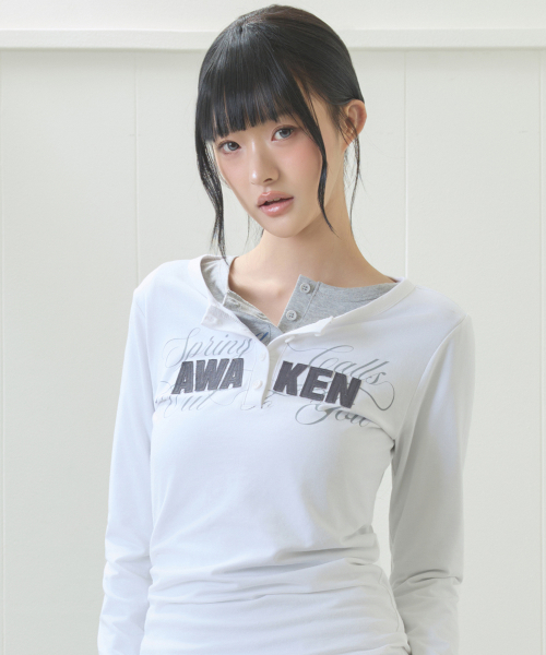 EL HENLEY NECK SLEEVE TEE(WHITE)