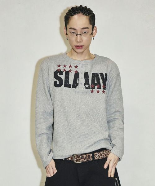 SLAAY 와플 헨리넥 롱 슬리브[그레이]