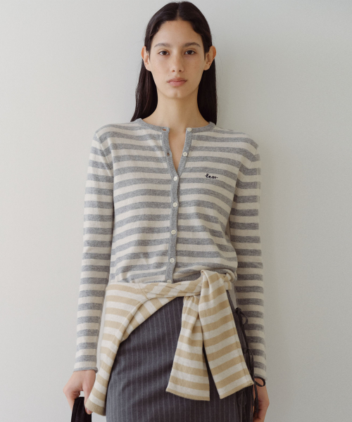 MERINO WOOL BLEND STRIPED CARDIGAN - GREY