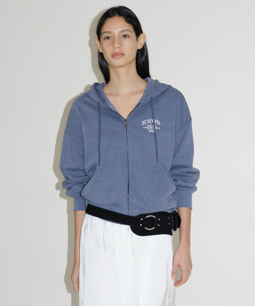 VINTAGE WASHED ZIP UP HOODIE - BLUE