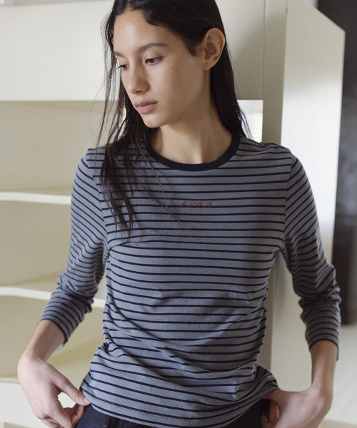 STRIPED 3/4 SLEEVE T-SHIRT - GREY