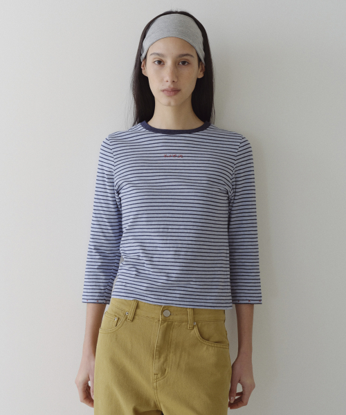 STRIPED 3/4 SLEEVE T-SHIRT - BLUE