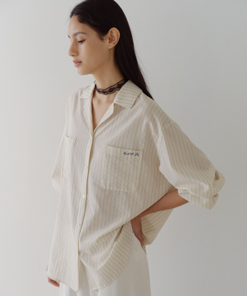RELAXED STRIPE PAJAMA SHIRT - IVORY