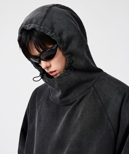 VTG WASHED BALACLAVA HOODED T-SHIRT_PIGMENT CHARCOAL