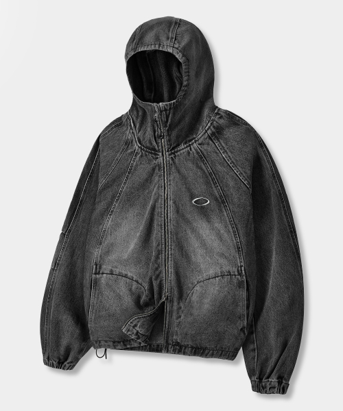 BALACLAVA SLASH HOODED ZIP-UP_DENIM VINTAGE BLACK