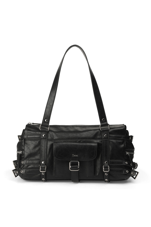 BELTED POCKET SHOULDER BAG IN BLACK