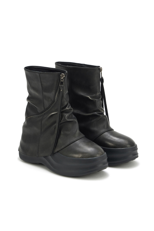 ZIPPER CURVED LINE FLATFORM BOOTS IN BLACK