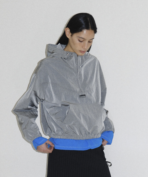 NYLON HOODED ANORAK - GREY