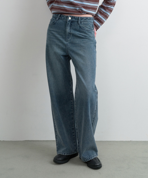 BACK SEAM DENIM PANTS DEEP BLUE