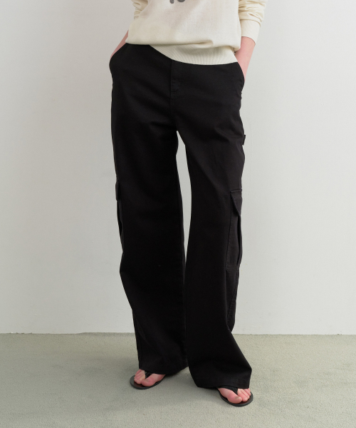 CARGO WIDE COTTON PANTS BLACK