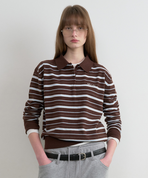 LOOSEFIT MULTI STRIPE COLLAR KNIT BROWN