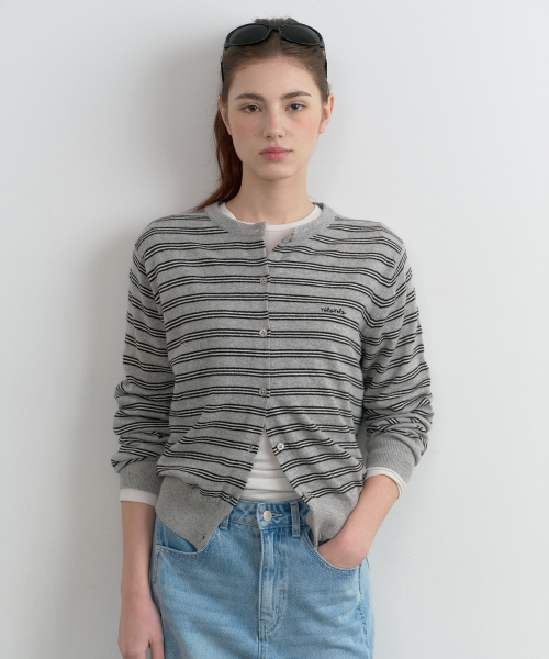STRIPE KNIT CARDIGAN GRAY