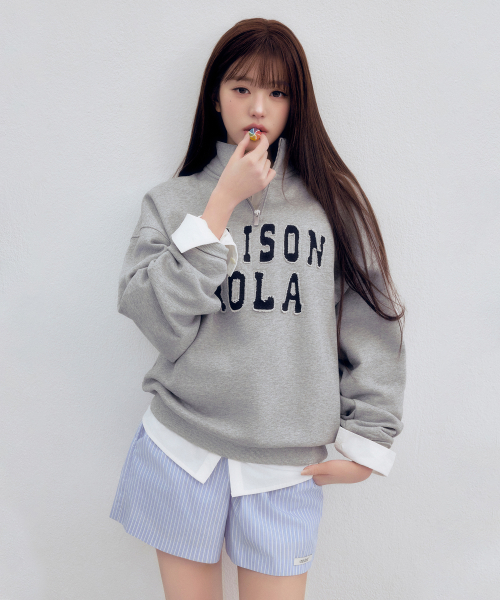 MAISON DE ROLA EMBROIDERY HALF ZIP-UP M/GRAY