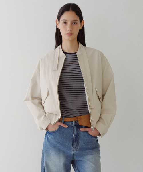 BUCKLE NECK COTTON BLOUSON - IVORY