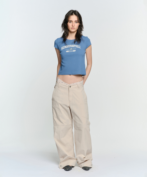 BUTTON TAB COTTON PANTS, LIGHT BEIGE