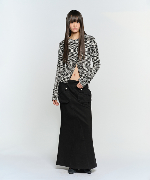 DOUBLE POCKET COTTON MAXI SKIRT, BLACK